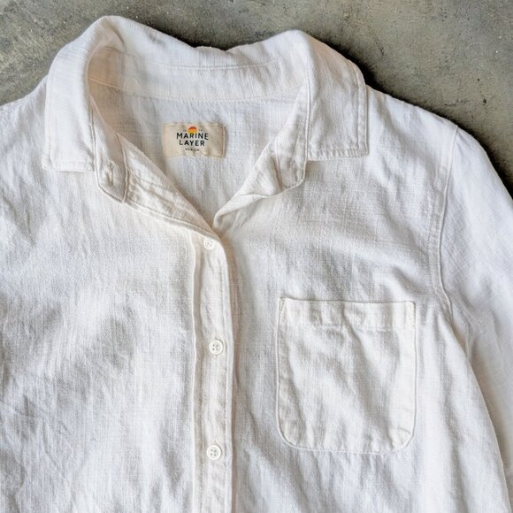 Marine Layer White Cotton Button Front Shirt medium - Picture 2 of 6